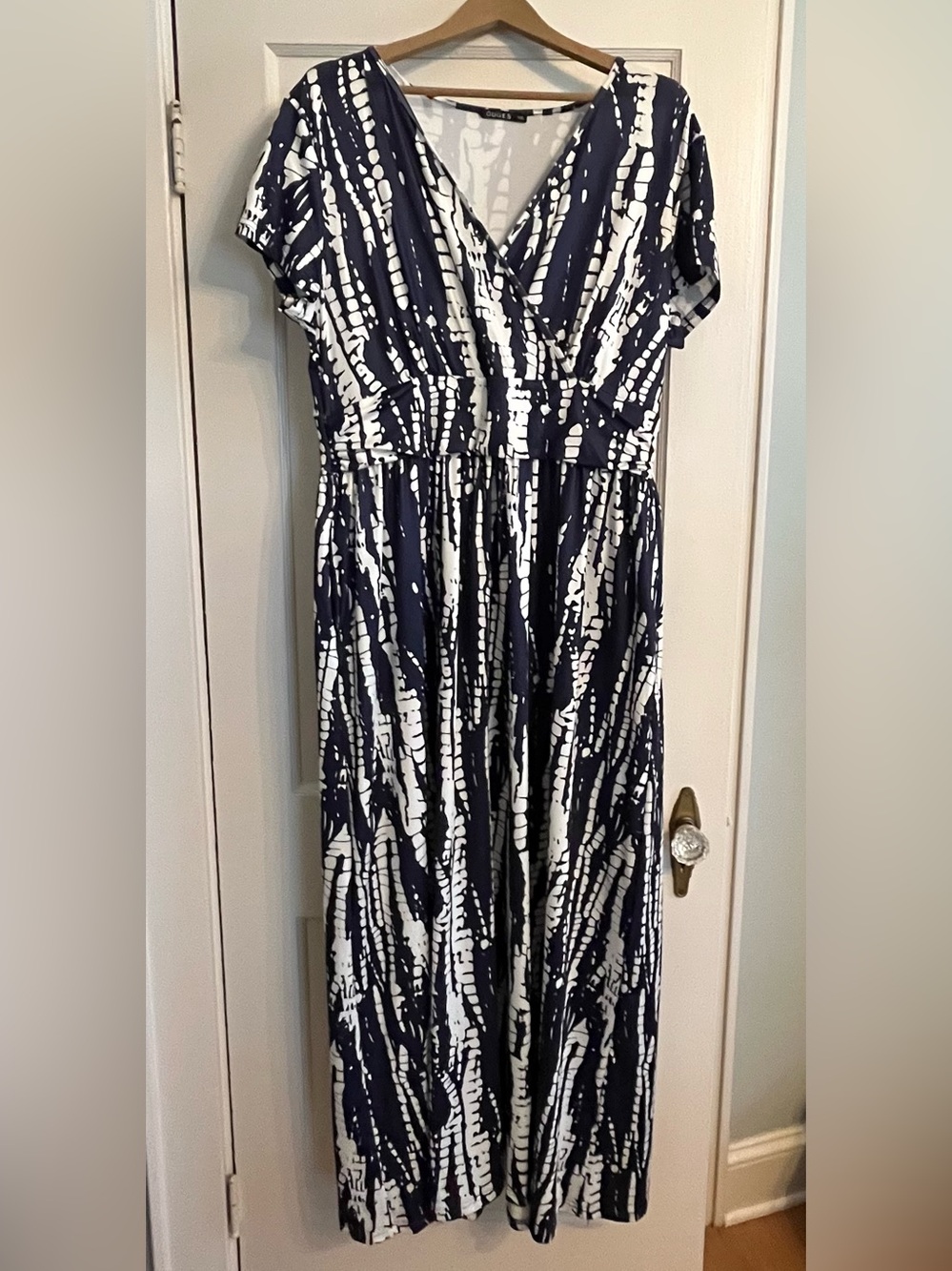 Navy & White Printed Maxi Dress